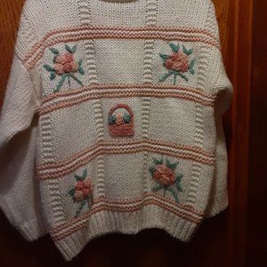Bramble Lane knitted sweater, floral accents, large
